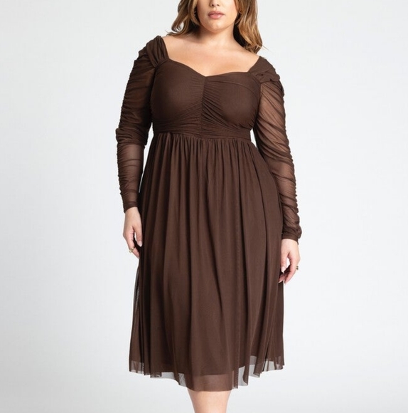 Eloquii Dresses & Skirts - Eloquii Brown Sheer Sleeve Dress